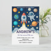 Custom Outer Space Astronaut for kid Birthday 招待状 (スタンド正面)