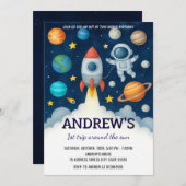 Custom Outer Space Astronaut for kid Birthday 招待状 (正面/裏面)