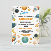 Custom Outer Space Blast Off Rocket Ship Birthday 招待状 (スタンド正面)