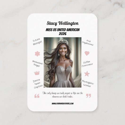 Custom Pageant Trading Cards | Rose Gold Glitter 名刺 (裏面)