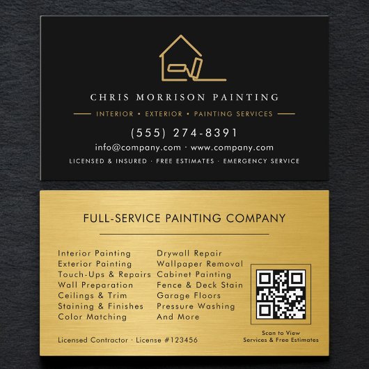 Custom Painter Painting Service Black Gold QR Code 名刺