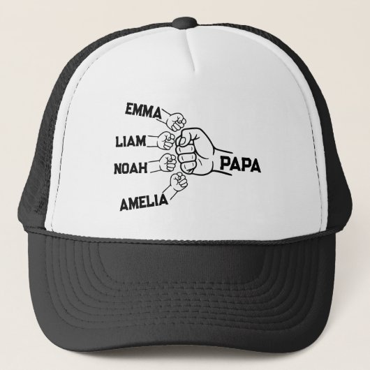 Custom Papa Fist Bump Trucker Hat with 4 Names キャップ (正面)