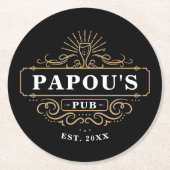 Custom Papou's Pub Home Bar Year Established ラウンドペーパーコースター (正面)