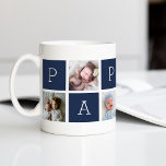Custom Pappou Grandfather Photo Collage コーヒーマグカップ<br><div class="desc">Create a sweet keepsake for a beloved grandpa this Father's Day or Grandparents Day with this simple design that features six of your favorite Instagram photos, arranged in a collage layout with alternating squares in navy blue, spelling out "Pappou." Personalize with favorite photos of his grandchildren for a treasured gift...</div>