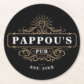 Custom Pappou's Pub Home Bar Year Established ラウンドペーパーコースター (正面)