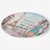 Custom Paris and Roses Sweet 16 in Paris ペーパープレート (アングル)