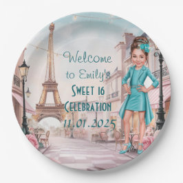 Custom Paris and Roses Sweet 16 in Paris ペーパープレート