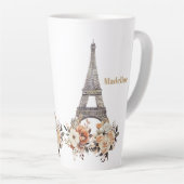 Custom Paris Eiffel Tower Beautiful Floral カフェラテマグ (右アングル)