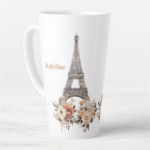 Custom Paris Eiffel Tower Beautiful Floral カフェラテマグ (左アングル)
