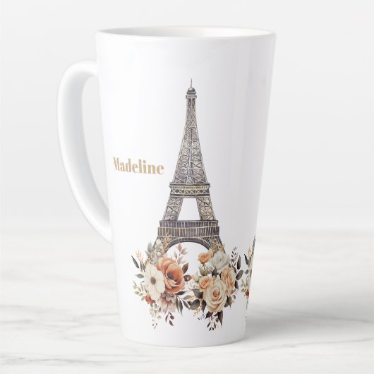 Custom Paris Eiffel Tower Beautiful Floral カフェラテマグ (左アングル)