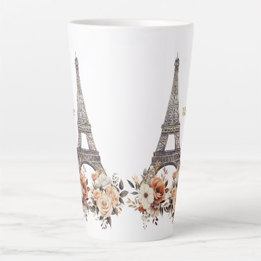 Custom Paris Eiffel Tower Beautiful Floral カフェラテマグ (正面)
