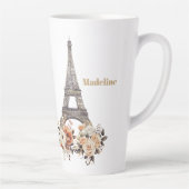 Custom Paris Eiffel Tower Beautiful Floral カフェラテマグ (右)