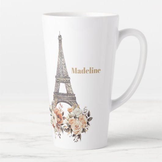 Custom Paris Eiffel Tower Beautiful Floral カフェラテマグ (右)
