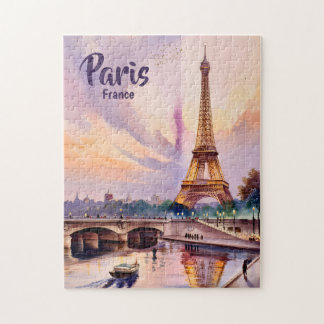 Custom Paris France Eiffel Tower Sunset Watercolor ジグソーパズル