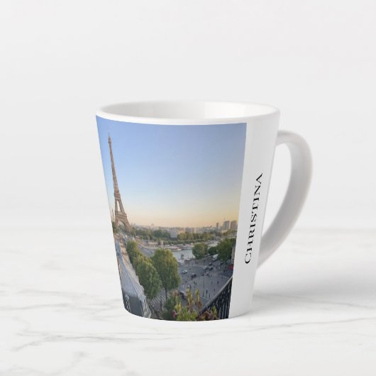 Custom Paris Panoramic Skyline View Eiffel Tower カフェラテマグ (右アングル)