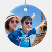 Custom Paris Travel Photo Christmas Tree セラミックオーナメント (裏面)