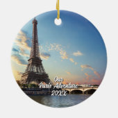 Custom Paris Travel Photo Christmas Tree セラミックオーナメント (裏面)