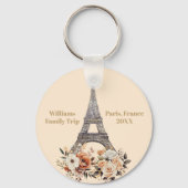 Custom Paris Trip Eiffel Tower Floral キーホルダー (正面)