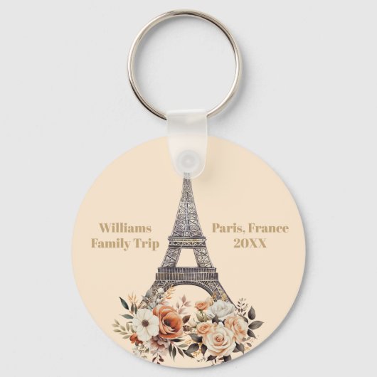 Custom Paris Trip Eiffel Tower Floral キーホルダー (正面)