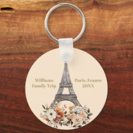 Custom Paris Trip Eiffel Tower Floral キーホルダー