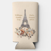 Custom Paris Trip Eiffel Tower Floral スリム缶クーラー (裏面)