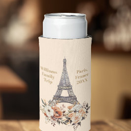 Custom Paris Trip Eiffel Tower Floral スリム缶クーラー