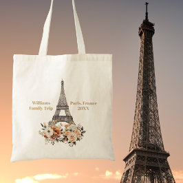 Custom Paris Trip Eiffel Tower Floral トートバッグ