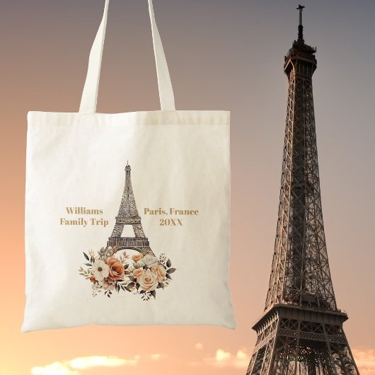 Custom Paris Trip Eiffel Tower Floral トートバッグ