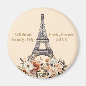 Custom Paris Trip Eiffel Tower Floral マグネット (正面)