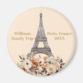 Custom Paris Trip Eiffel Tower Floral マグネット