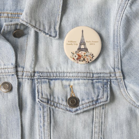 Custom Paris Trip Eiffel Tower Floral 缶バッジ (インサイチュ)