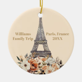 Custom Paris Trip Eiffel Tower Floral Christmas セラミックオーナメント
