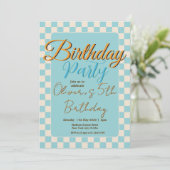 Custom Pastel Blue Checkered Birthday Party 招待状 (スタンド正面)