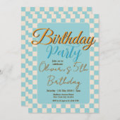 Custom Pastel Blue Checkered Birthday Party 招待状 (正面/裏面)
