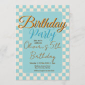 Custom Pastel Blue Checkered Birthday Party 招待状 (正面)