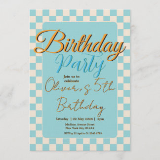 Custom Pastel Blue Checkered Birthday Party 招待状