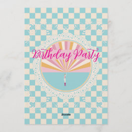 Custom Pastel Blue Checkered Birthday Party 招待状