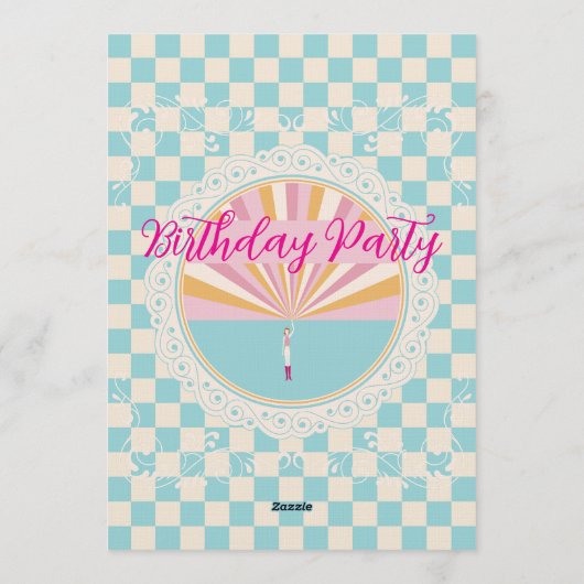 Custom Pastel Blue Checkered Birthday Party 招待状 (裏面)