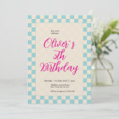 Custom Pastel Blue Checkered Birthday Party 招待状 (スタンド正面)