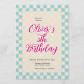 Custom Pastel Blue Checkered Birthday Party 招待状 (正面)