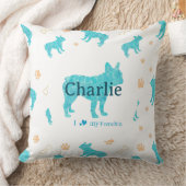 Custom Pastel blue french bulldog throw pillow クッション (ブランケット)