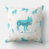 Custom Pastel blue french bulldog throw pillow クッション (正面)