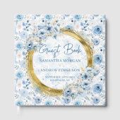 Custom Pastel Blue Gold Glitter Wedding Guest Book ゲストブック (正面)