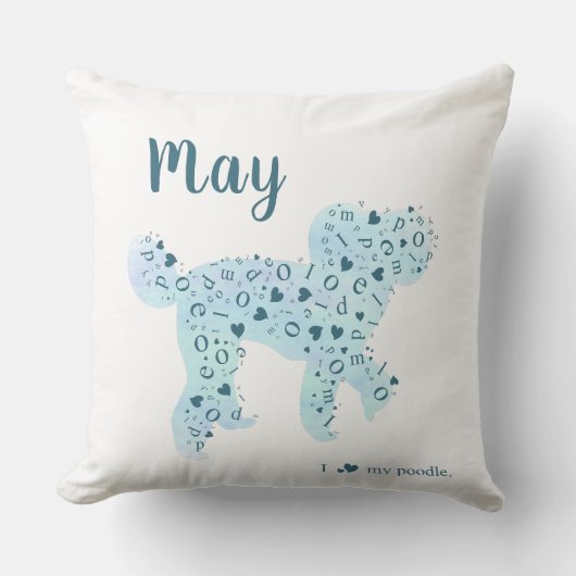 Custom Pastel Blue Poodle Silhouette Throw Pillow クッション (正面)