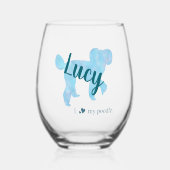 Custom Pastel Blue Poodle Silhouette Wine Glass ステムなしワイングラス (正面)