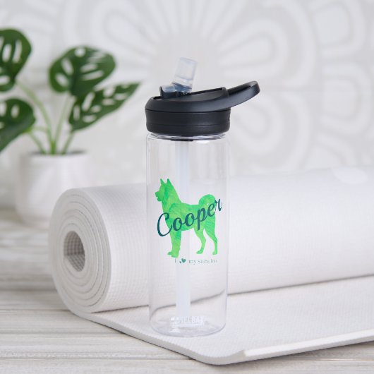 Custom Pastel Blue Shiba Inu Silhouette Bottle ウォーターボトル (ヨガ (回転後))