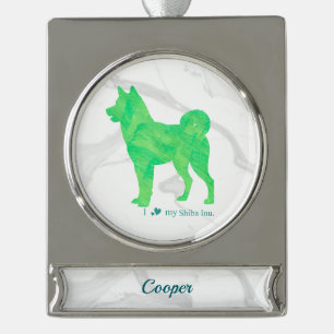 Custom Pastel Blue Shiba Inu Silhouette  Ornament シルバープレートバナーオーナメント