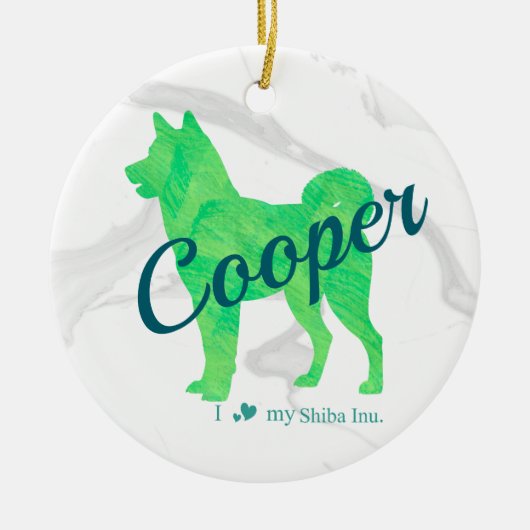 Custom Pastel Blue Shiba Inu Silhouette  Ornament セラミックオーナメント (正面)