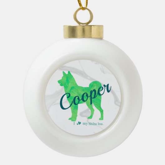 Custom Pastel Blue Shiba Inu Silhouette  Ornament セラミックボールオーナメント (正面)