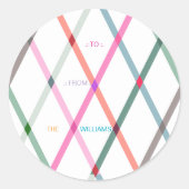 Custom Pastel Checkered Pattern To & From  ラウンドシール (正面)